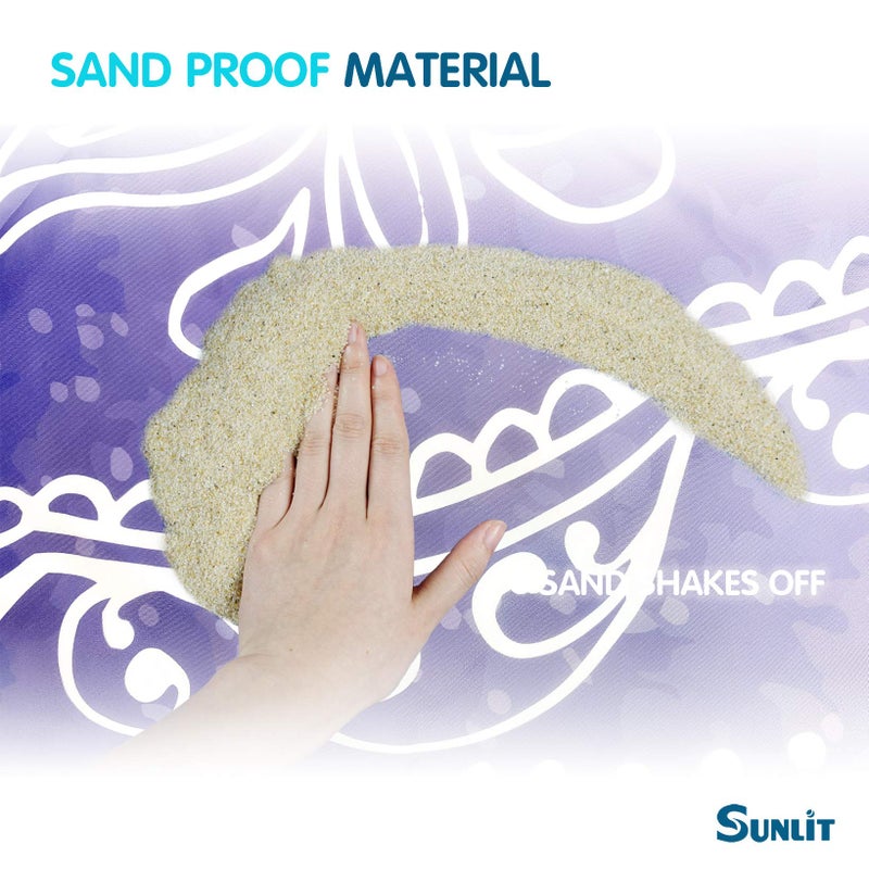 Sunlit Silky Soft 85"x72" Boho Sand Proof Beach Blanket Sand Proof Mat with Corner Pockets and Mesh Bag for Beach Party, Travel, Camping and Outdoor Music Festival, Blue Purple Mandala - Image 3